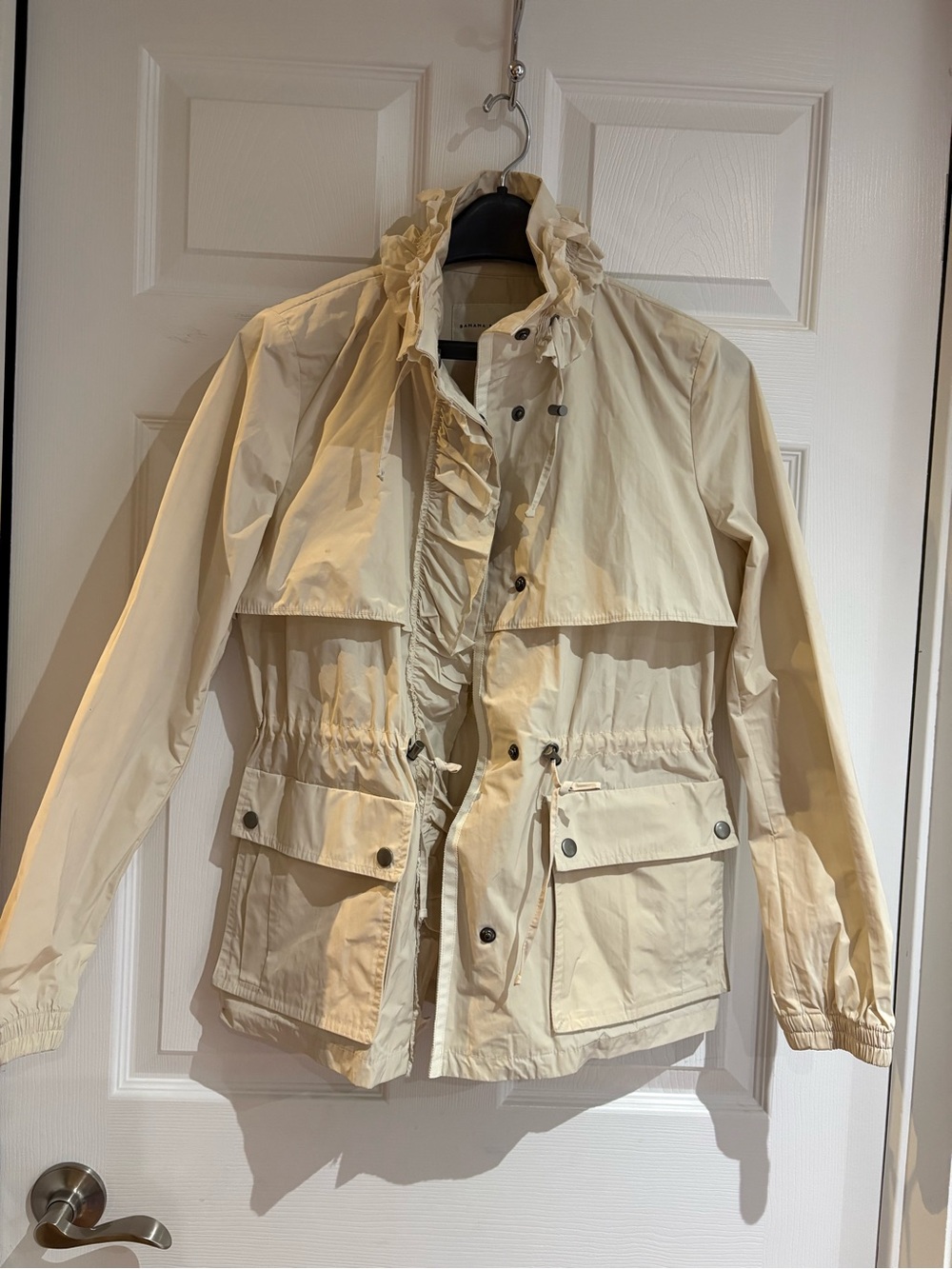 Banana Republic Women's Cream Lightweight Anorak Jacket with Ruffle Collar, Sz S - Picture 9 of 10